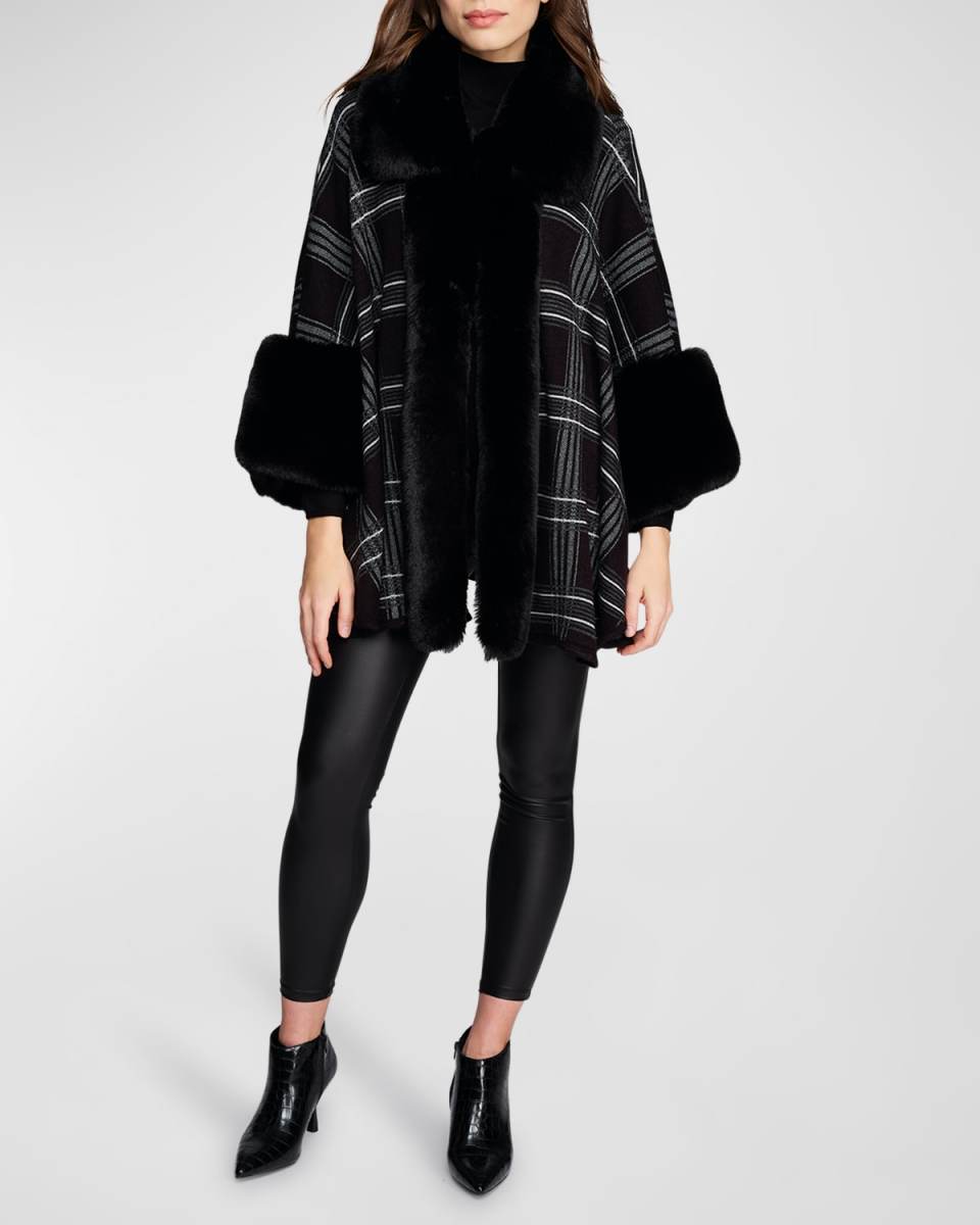 Auburn Check Faux Fur Wrap
